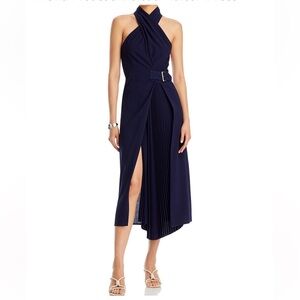 ALC dress - pleated belted halter dress in Navy.